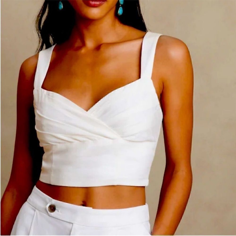 NWT Banana‎ Republic Women’s Cropped Linen Blend Ivory Top, Size 14, NWT
